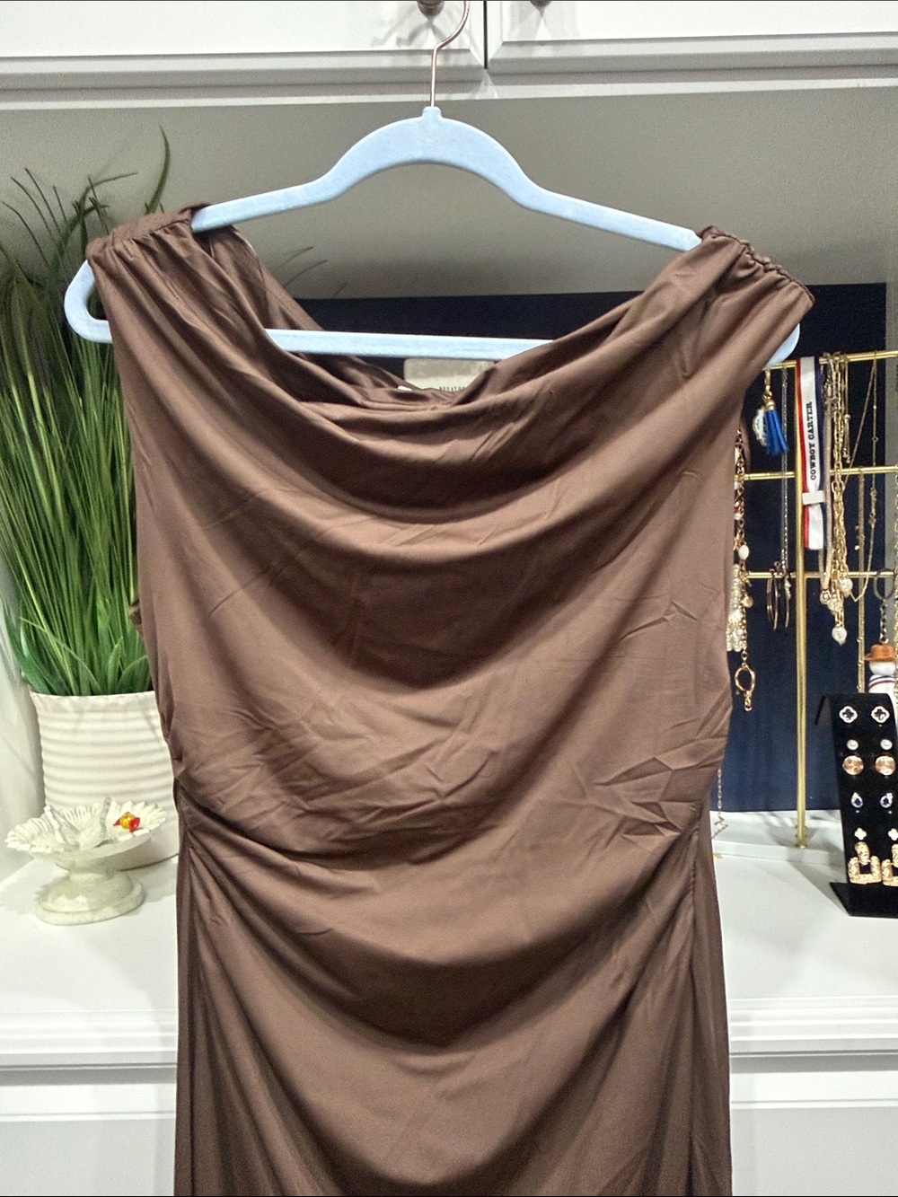 WAYF- Brown Draped Cowl Neck Maxi Dress- SZ M - Picture 5 of 10
